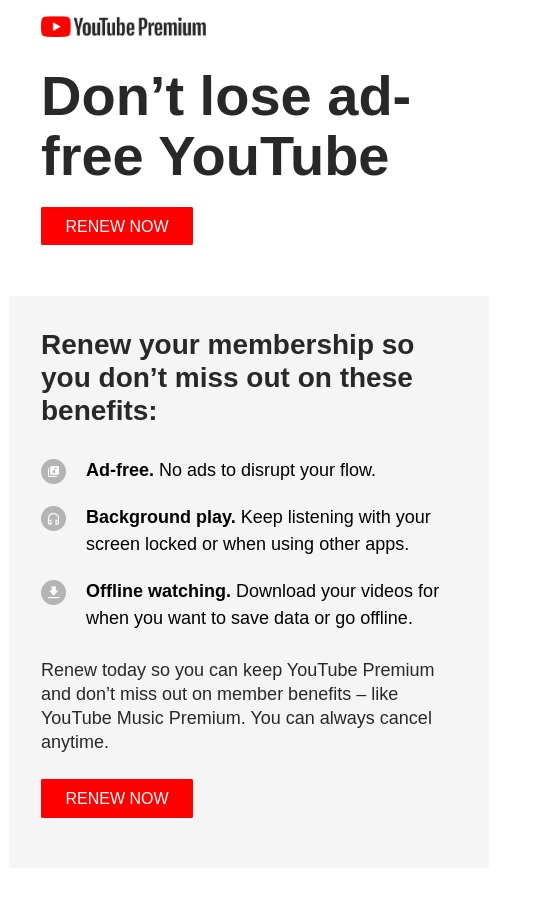 Post-purchase email with a membership renewal reminder