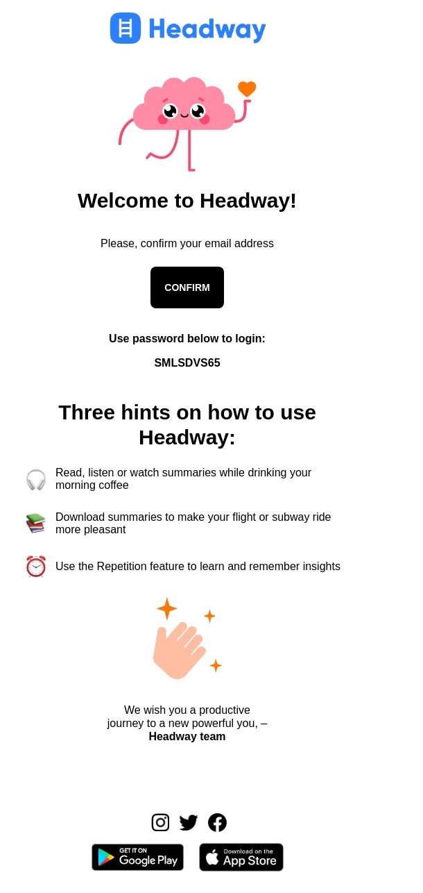 Tips and hints in Headway's SaaS welcome email