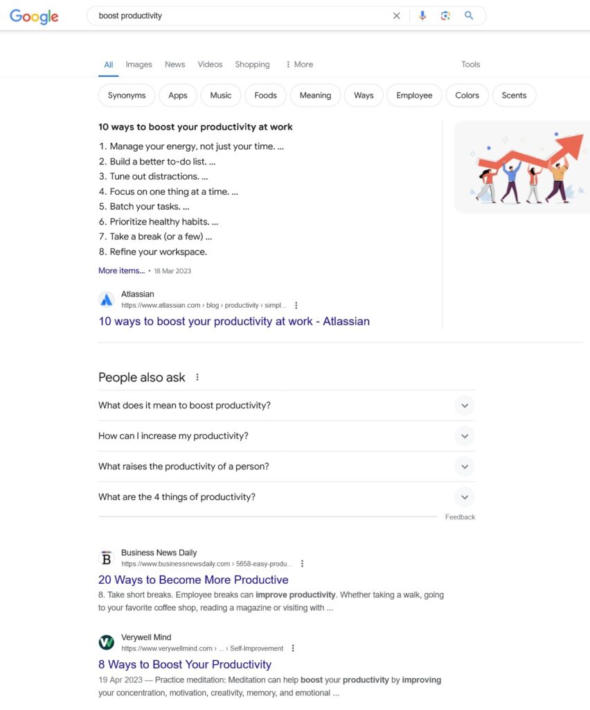 Google search results for boost productivity